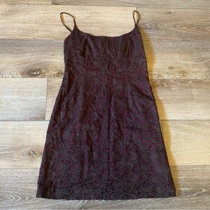 Ann Taylor Spaghetti Strap Dress Brown Fuschia Eyelet Lined Size 8